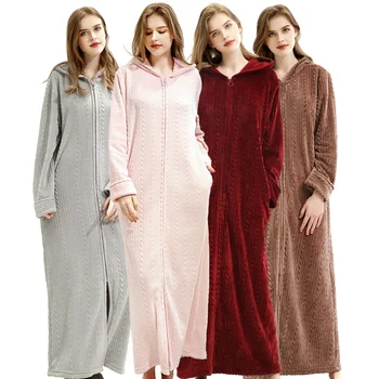 As mulheres e os homens com Capuz camisola de flanela roupão de banho zíper de uma peça de casa, roupas quentes pijama pijamas manto de outono inverno