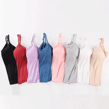 Novo Sutiã Acolchoado Parte Superior Do Tanque De Mulheres Modal De Espaguete Sólido Cami Superior Colete Feminino Camisole Com Construído Em Um Sutiã De Roupas De Fitness