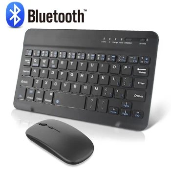Teclado e Mouse sem fio Mini Teclado bluetooth Recarregável Com o Mouse espanhol russo Teclado Para PC da Tabuleta do Telefone