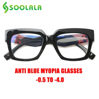 SOOLALA Praça Anti Luz Azul de Óculos de grau feminino masculino Miopia Menos Costumes Computador Óculos de Armação -0.5 -0.75 para -4.0