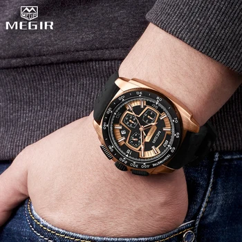 MEGIR dos Homens de Moda de Relógios as melhores marcas de Luxo, Relógios de Grande Dial Militar Quartzo Relógio Homens Waterproof o Desporto Cronógrafo de Pulso