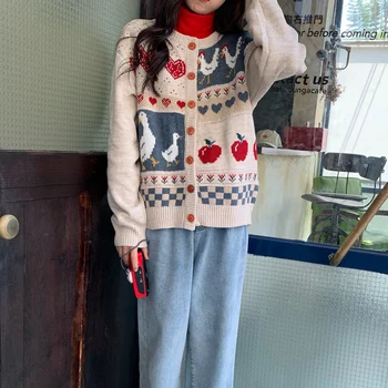 Vintage Casual Solta Amor Suéter de Suéteres femininos Japonesas Kawaii Feminino coreano Harajuku Roupas Para Mulheres
