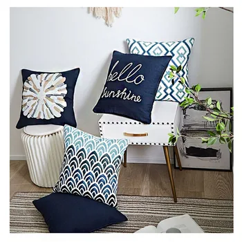 Nordic simples luz de luxo bordado sofá quadrado almofada sala de estar decoração bordado de almofadas shell