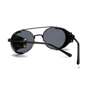 Moda retrô Steampunk Óculos de sol das Mulheres dos Homens de Couro do Lado do Escudo Redondo Gradiente de Óculos de Sol Legal Punk UV400 Óculos Com o Caso