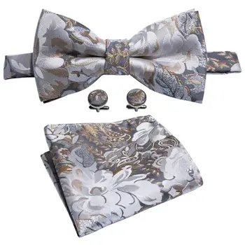 Barry.Wang Novos Homens de gravata borboleta Floral de Seda de de Borboleta Jacquard Tecido Gravata Para os Homens Bolso Quadrado Lenço fato LH-801