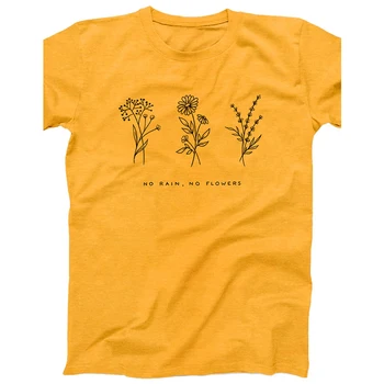 Nenhuma Chuva, Nenhuma Flor Gráfico T-Shirt de flores silvestres T-shirt das Mulheres de Algodão Amarelo T-shirts anos 90 Moda Verão Top Tee Drop Shipping