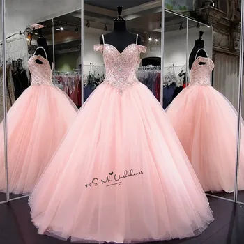 Cor-de-rosa Luxo Vestido de baile Vestidos de Quinceanera 2018 Plus Size Sexy Prom Vestido de Festa Frisado Vestidos de Debutantes Vestidos Ballkleid