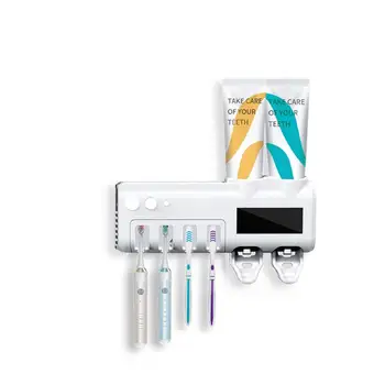 Parede-porta-Escova de dentes pasta de dentes Espremedor Para Wc Cinza Dispensador Automático Acessórios de casa de Banho com Luz UV Esterilizador