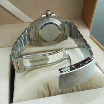 Parnis 40mm Mecânico Automático dos Homens Subiu Relógios de Ouro GMT Cristal de Safira Homem do Relógio relógio masculino Papel de Luxo Homens Relógio