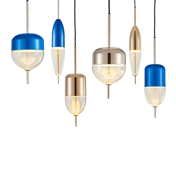 Moda criativa restaurante de mesa de bar designer Led candelabro Pós-moderno de ouro azul gota de água de vidro pendurado luminárias