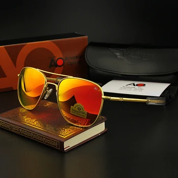 Piloto Homens Óculos de sol de Qualidade Superior da Marca do Designer AO Espelho Óculos de Sol Masculino-Americana Militares do Exército Óptico Lente de Vidro TJ111