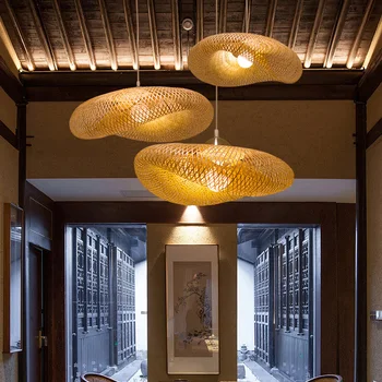 Moderno Bambu Arte luzes pingente Restaurante do Hotel Vime luminária para a sala de hanging lamp jogos de cozinha decoração Interior