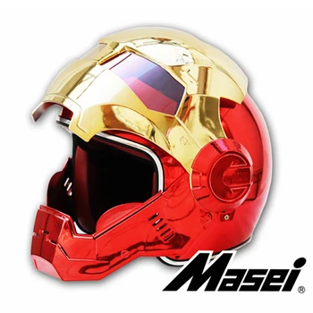 MASEI 610 chapeamento de Cromo galvaniza Ouro Vermelho IRONMAN Homem de Ferro capacete de moto capacete semi-aberto capacete ABS motocross fas
