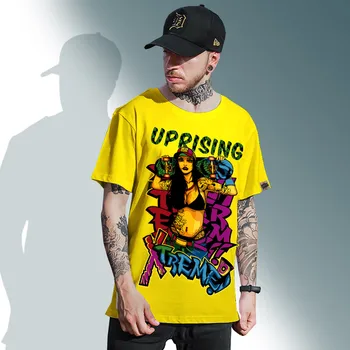 Personalidade de grande impressão de manga curta T-shirt dos homens hip-hop conjunta da maré marca de grande tamanho Europeu e Americano menina rebelde