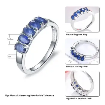 Natural de Safira Azul de Anéis de Prata Esterlina para as Mulheres 1.4 Quilates Precioso Genuie Safira Estilo Clássico, as Mulheres Presentes de Natal