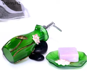 5Pcs criativas Europeias tridimensional verde da folha de lotus resina resina casa hotel, casa de banho suprimentos conjunto de banheiro conjunto de produtos de higiene