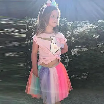 Ins novo estilo filhos da saia de 2018 verão meninas de saia colorida, gaze princesa princesa vestido de Unicórnio