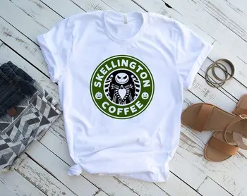 2019 Jack Skellington Café Camisetas Unisex Pesadelo Antes do Natal Camisa Mulheres Jack e Sally Engraçado camiseta