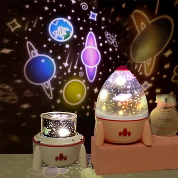 LED Colorido Foguete da Lâmpada do Projetor com a Estrela, o Universo Oceano Aniversário de Cinco Slides Noite de Luz Presente Para os Amigos de Crianças D30