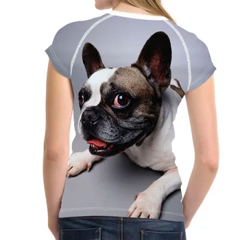 NoisyDesigns SharPei T-Shirt para as Mulheres 3D Boston Terrier camiseta de Verão Senhoras Elástico fino Casual Camisetas Cães Roupas Tops