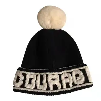 Obcecado com lavanda.Chapéu feminino outono/inverno carta chapéu de lã preto chapéu de malha de coreano Japonês bonito maré marca de bola para se manter aquecido