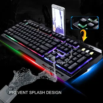 G700 Jogo Luminosa com Fio Mouse USB e Teclado Terno Com o arco-íris de luz de fundo LED Luzes do Teclado Mecânico Mouse para Jogos
