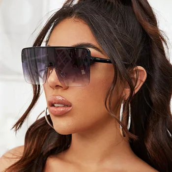 De grandes dimensões de Uma Peça Quadrada de Óculos de sol feminino masculino da Marca de Luxo Vintage sem aro de Óculos de Sol Grandes Oculos Feminino De Sol UV400
