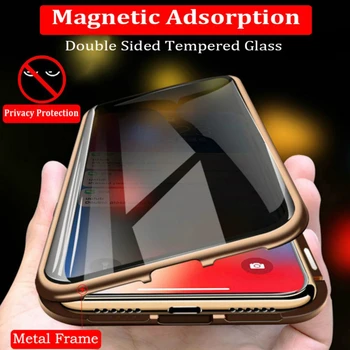 Magnético Vidro de Privacidade Telefone de Caso para o iPhone 11 XR XS Caso Anti-Spy 360 Proteção Ímã de Caso para o iPhone 11 Pro 6S 7 8 Tampa