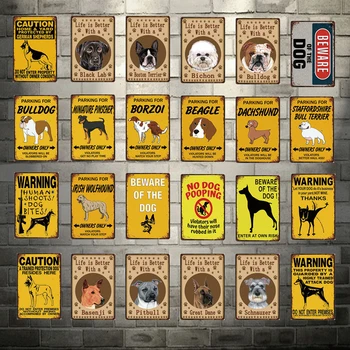 Cuidado Cão/Estacionamento Para Bulldog Ferro Cartaz a Vida É Melhor Com seu cão Sinal de Metal Estanho, Pintura Quintal de Casa Arte de Parede Decoração 20*30 CM
