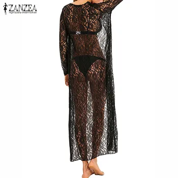 Kimono Casaquinho de 2021 ZANZEA Verão as Mulheres do Laço de Crochê Camisas Femininas muito Sensual Blusa Praia do Cabo Roupas Plus Size 6XL