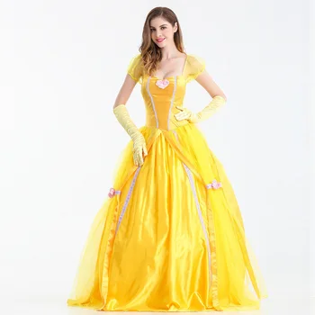 Halloween Deluxe Amarelo Princesa Belle Traje Do Filme A Bela E A Fera Belle Roupa Fantasia Coplay Vestido De Fantasia