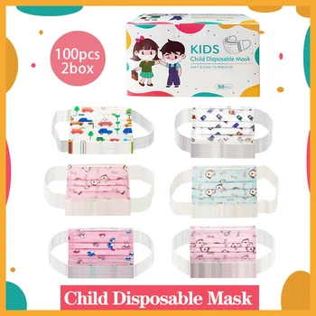100pcs/2box Crianças Máscara de Entrega Rápida de Segurança Confortável Respirável de Cuidados de Saúde da Criança Garoto Máscara facial Descartável Azul Boca Máscara