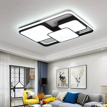 Retângulo moderna led luzes do teto para sala de estar, quarto, sala de estudo, branco ou preto 95-265V praça lâmpada do teto com RC