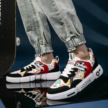 2020 quente do estilo casual sapatos para homens do graffiti de couro, sapatos, masculina casual shoes moda tênis maré sapatos de correspondência de cores