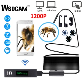 Wsdcam wi-FI Endoscópio Câmara HD 1200P Mini Impermeável com Fio sem Fio 8mm 8 LED Boroscópio Câmera Para PC Android IOS Endoscópio