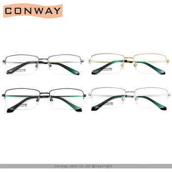 Conway Semi sem aro de Óptica, Óculos de Limpar Lente de Óculos para Homens de Meia Quadro Espetáculo Óculos Óculos de Titânio Puro Estilo Bussiness