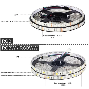 DC12V 5050 LED Strip RGB RGBW RGBWW 60LEDs/m 5M com mini wi-Fi / Bluetooth Controlador e 3A fonte de alimentação de Tira de LED definir