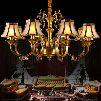 Lustre estilo Europeu de cobre lustre de sala de estar iluminação do candelabro quarto restaurante retro lustre ZM1121