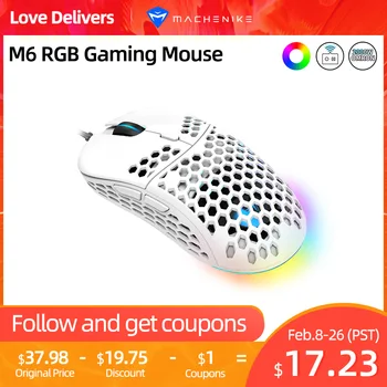 Machenike Gaming Mouse PMW3325 Sensor Óptico 60g de Luz com Fios Ratos 6400DPI Ajustável Programável RGB Para PC Portátil Cabo USB
