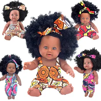 10 peças atacado preto renascer boneca de cabelos afro 30cm 12inch renascer boneca. pop bonecas bebê recém-nascido completo do bebê de silicone garota brinquedos
