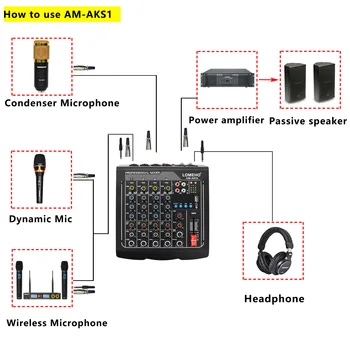 Lomeho AM-AKS1 4 Mono 1 Estéreo de 6 Canais USB Bluetooth Jogar Registro de Karaoke DJ Festa de Reunião da Escola da Família da Igreja de Mixer de Áudio
