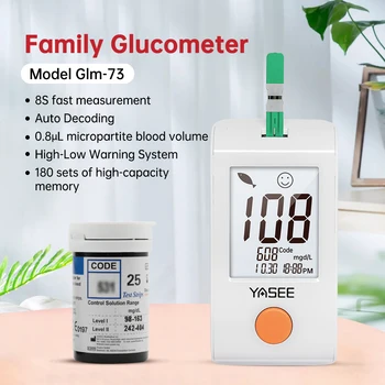 YASEE GLM-73 Medidor de Glicose no Sangue 100PCS Tiras de Teste de Agulhas, Lancetas Açúcar Monitor de Recolher Glucometer Kit de Açúcar no Sangue Medidor Mg/dl