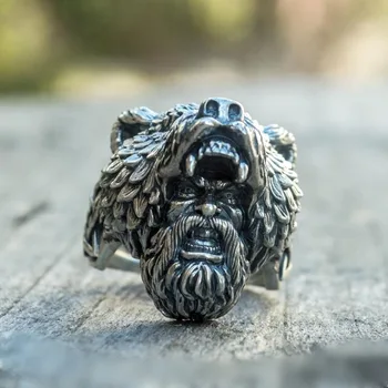 Criativa, hip-hop, rock retro locomotiva punk dominante Viking guerreiro urso homens anel de presente de aniversário jóias por atacado