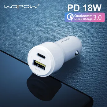 WOPOW PD 18W Carregador de Carro para o iPhone 12 de Max Pro USB Tipo C PD QC3.0 Carregamento Rápido Carregador de Telefone para Huawei Xiaomi Adaptador USB