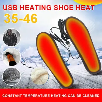 Cordeiro de Lã Aquecida Sapato Palmilha USB Elétrico Aquecedor de Pés Pad Lavado Aquecimento Palmilha Inverno ao ar livre de Esqui de Caça 35-46 de Tamanho de calçado