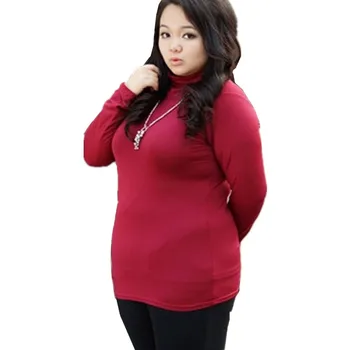 Plus size 5XL Outono Inverno Gola da T-shirt das Mulheres Confortável Inferior Camisa de Elasticidade de Grande tamanho Feminina T-shirt Tops A1532