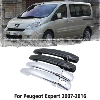 De Fibra de Carbono preto punho do Carro Ou do ABS Cromado Puxadores das Portas e Tampa para Peugeot Expert Tepee 2007~2016 Acessórios do Carro um Estilo de 2008