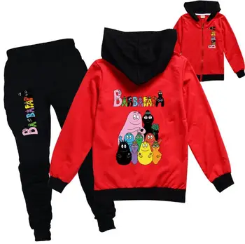 2020 para Crianças novo estilo Barbapapa Divertido jaqueta de agasalho + calça de duas peças, de acordo com meninos e meninas Casual camisolas