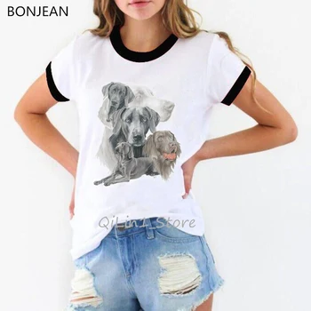 Vintage Weimaraner Agrupamento de Impressão de t-shirt das mulheres amigos camiseta amante do cão toque tees de verão de 2020 superior roupas de streetwear