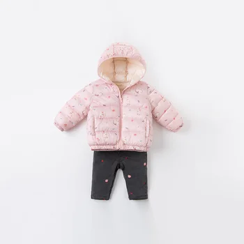 DBZ16328 dave bella inverno do bebê moda unissex cartoon impressão bolsos com capuz casaco acolchoado crianças tops infantil criança outerwear